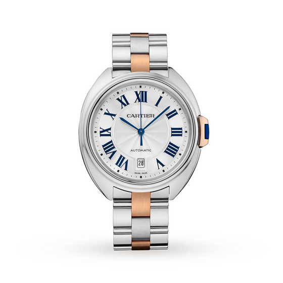 Cartier Cle De Silver Dial Stainless Steel Bezel Rose Gold & Steel Bracelet 35mm W2CL0003 - BRAND NEW