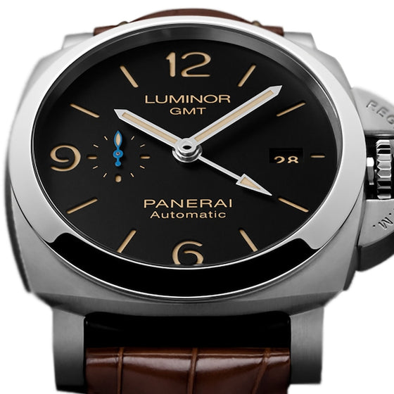 Panerai Luminor GMT Stainless Steel 44mm Black Dial Alligator Leather Strap PAM01320 - BRAND NEW