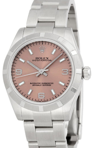 Rolex Oyster Perpetual 31 Ladies Midsize 177210-PNKSAO 31mm Pink Arabic Engine-Turned Bezel?Stainless Steel - BRAND NEW