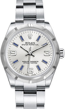 Rolex Oyster Perpetual 31 Ladies Midsize 177210-SLVBSAO 31mm Silver Blue Arabic Engine-Turned Bezel?Stainless Steel - BRAND NEW