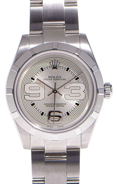 Rolex Oyster Perpetual 31 Ladies Midsize 177210-SLVMXAO 31mm Silver Maxi Arabic Engine-Turned Bezel?Stainless Steel - BRAND NEW