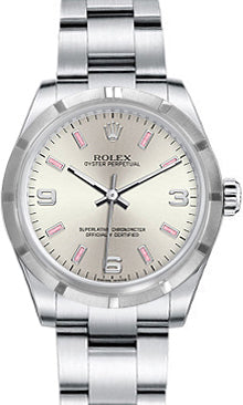 Rolex Oyster Perpetual 31 Ladies Midsize 177210-SLVPSAO 31mm Silver Pink Arabic Engine-Turned Bezel?Stainless Steel - BRAND NEW