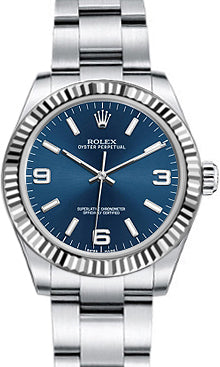Rolex Oyster Perpetual 31 Ladies Midsize 177234-BLUSAO 31mm Blue Arabic Fluted White Gold Stainless Steel BRAND NEW