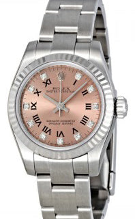Rolex Oyster Perpetual 31 Ladies Midsize 177234-PNKDRO 31mm Pink Roman Diamond Fluted White Gold Stainless Steel BRAND NEW