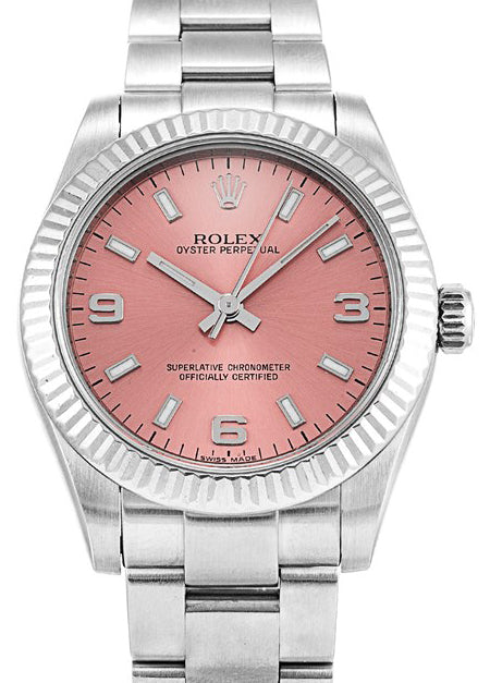 Rolex Oyster Perpetual 31 Ladies Midsize 177234-PNKSAO 31mm Pink Arabic Fluted White Gold Stainless Steel BRAND NEW