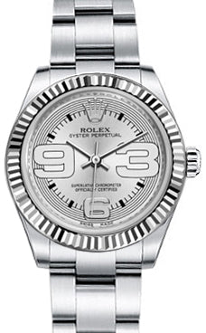 Rolex Oyster Perpetual 31 Ladies Midsize 177234-SLVMXAO 31mm Silver Maxi Arabic Fluted White Gold Stainless Steel BRAND NEW