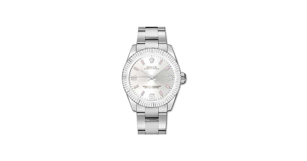Rolex Lady-Datejust 26 177234-SVPAFO Silver Arabic Pink Index Fluted White Gold Brushed Stainless Steel Oyster - BRAND NEW