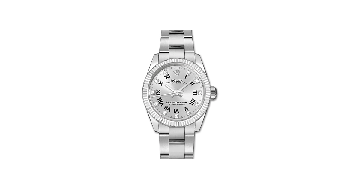 Rolex Lady-Datejust 26 177234-SVRDFO Silver Diamond Roman Fluted White Gold Brushed Stainless Steel Oyster - BRAND NEW