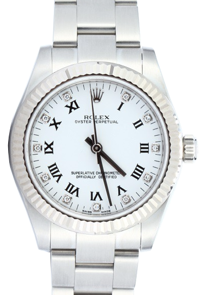 Rolex Oyster Perpetual 31 Ladies Midsize 177234-WHTDRO 31mm White Roman Diamond Fluted White Gold Stainless Steel BRAND NEW