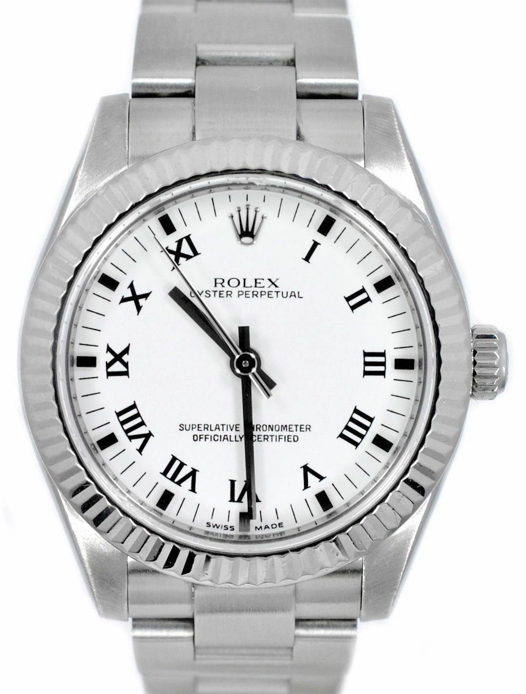 Rolex Oyster Perpetual 31 Ladies Midsize 177234-WHTRO 31mm White Roman Fluted White Gold Stainless Steel BRAND NEW