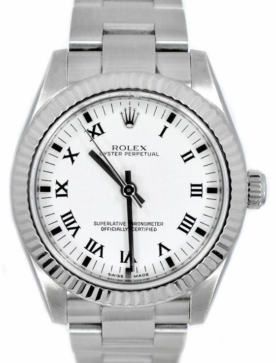 Rolex Oyster Perpetual 31 Ladies Midsize 177234-WHTRO 31mm White Roman Fluted White Gold Stainless Steel BRAND NEW