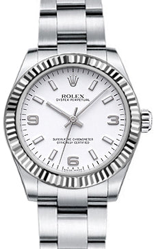 Rolex Oyster Perpetual 31 Ladies Midsize 177234-WHTSAO 31mm White Arabic Fluted White Gold Stainless Steel BRAND NEW