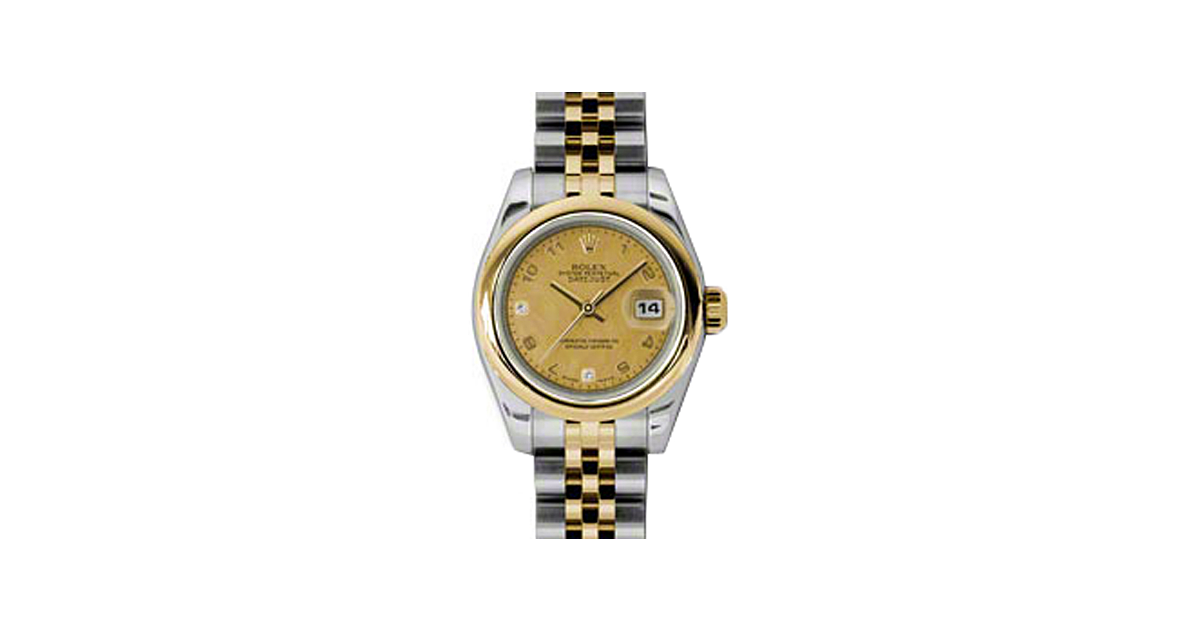 Rolex Lady-Datejust 26 179163-CGMOPJ Champagne Goldust Mother of Pearl Arabic Diamond 6 & 9 Yellow Gold Stainless Steel Jubilee - BRAND NEW