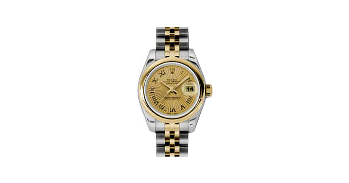 Rolex Lady-Datejust 26 179163-CHPSBRJ Champagne Sunbeam Roman Yellow Gold Stainless Steel Jubilee - BRAND NEW