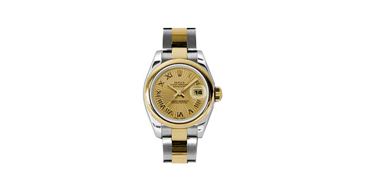 Rolex Lady-Datejust 26 179163-CHPSBRO Champagne Sunbeam Roman Yellow Gold Stainless Steel Oyster - BRAND NEW