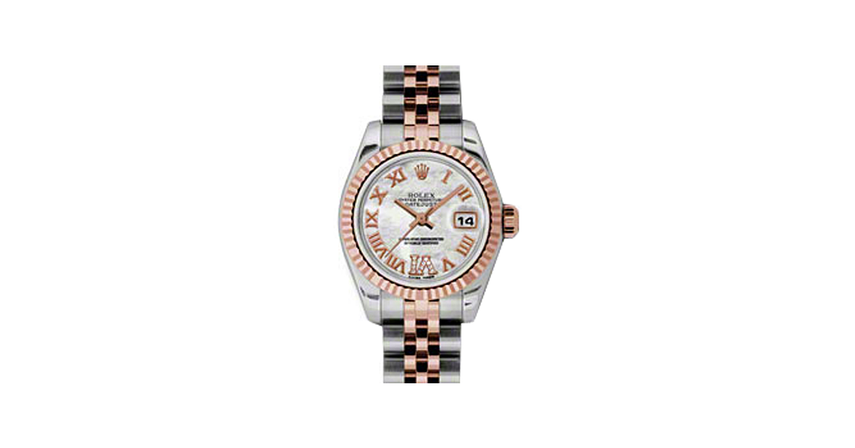 Rolex Lady-Datejust 26 179171-MOPDRJ White Mother of Pearl Roman Diamond VI Fluted Rose Gold Stainless Steel Jubilee - BRAND NEW