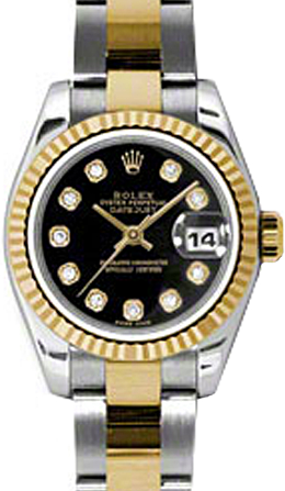 Rolex Lady-Datejust 26 26 mm 179173-BLKDO Steel/Yellow Gold Black