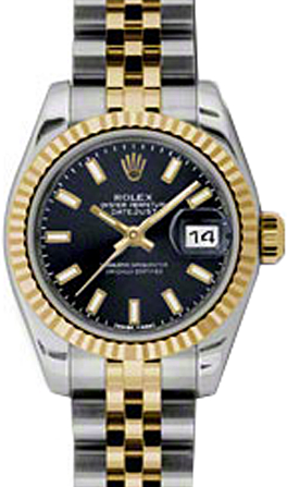 Rolex Lady-Datejust 26 26 mm 179173-BLKSJ Steel/Yellow Gold Black