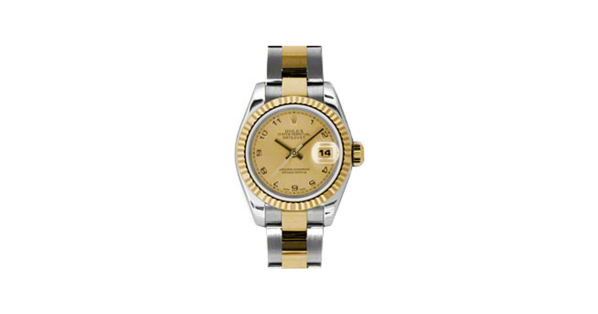 Rolex Lady-Datejust 26 179173-CHPAO Champagne Arabic Fluted Yellow Gold Stainless Steel Oyster
