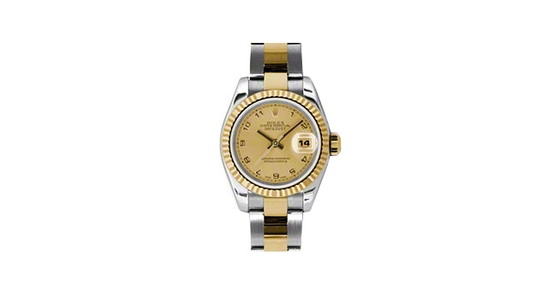 Rolex Lady-Datejust 26 179173-CHPAO Champagne Arabic Fluted Yellow Gold Stainless Steel Oyster