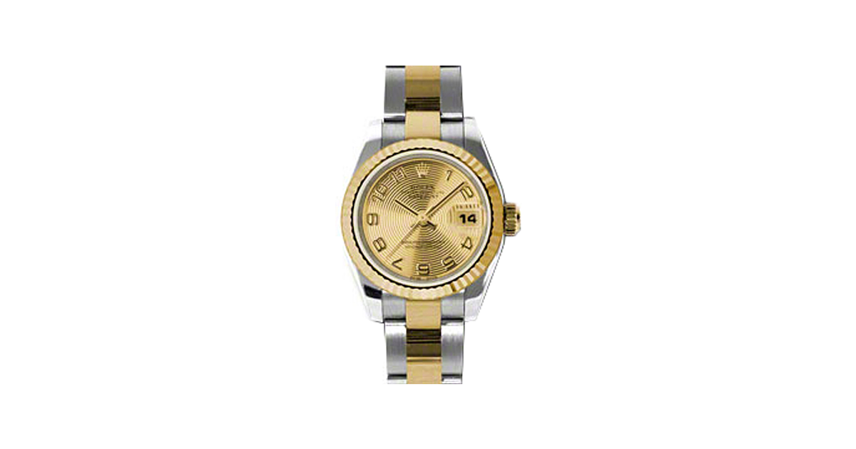 Rolex Lady-Datejust 26 179173-CHPCAO Champagne Concentric Circle Arabic Fluted Yellow Gold Stainless Steel Oyster
