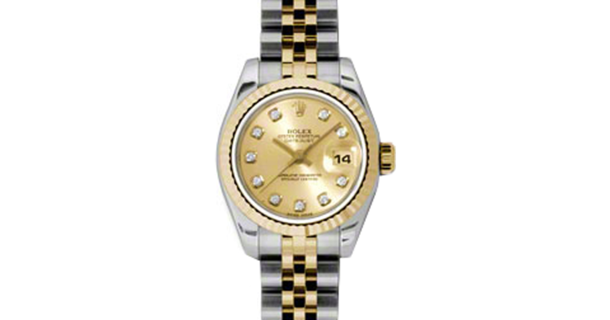 Rolex Lady-Datejust 26 179173-CHPDJ Champagne Diamond Fluted Yellow Gold Stainless Steel Jubilee