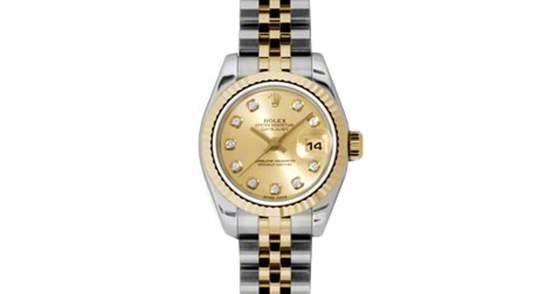 Rolex Lady-Datejust 26 179173-CHPDJ Champagne Diamond Fluted Yellow Gold Stainless Steel Jubilee