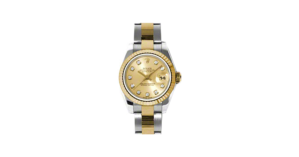 Rolex Lady-Datejust 26 179173-CHPDO Champagne Diamond Fluted Yellow Gold Stainless Steel Oyster