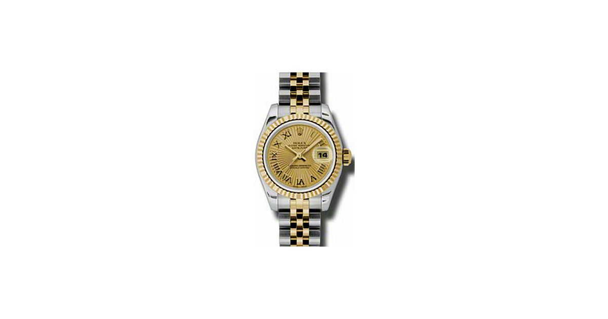 Rolex Lady-Datejust 26 179173-CHPRFJ Champagne Roman Fluted Yellow Gold Stainless Steel Jubilee