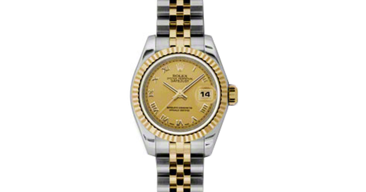 Rolex Lady-Datejust 26 179173-CHPRJ Champagne Roman Fluted Yellow Gold Stainless Steel Jubilee