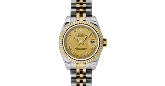 Rolex Lady-Datejust 26 179173-CHPRJ Champagne Roman Fluted Yellow Gold Stainless Steel Jubilee