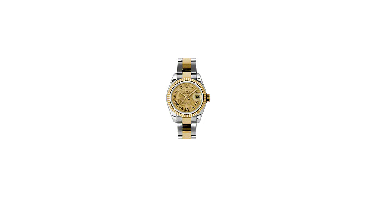 Rolex Lady-Datejust 26 179173-CHPSBO Champagne Sunbeam Roman Fluted Yellow Gold Stainless Steel Oyster