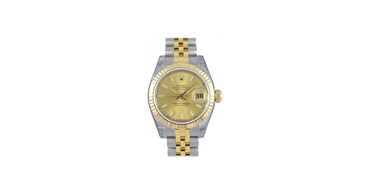 Rolex Lady-Datejust 26 179173-CHPSJ Champagne Index Fluted Yellow Gold Stainless Steel Jubilee