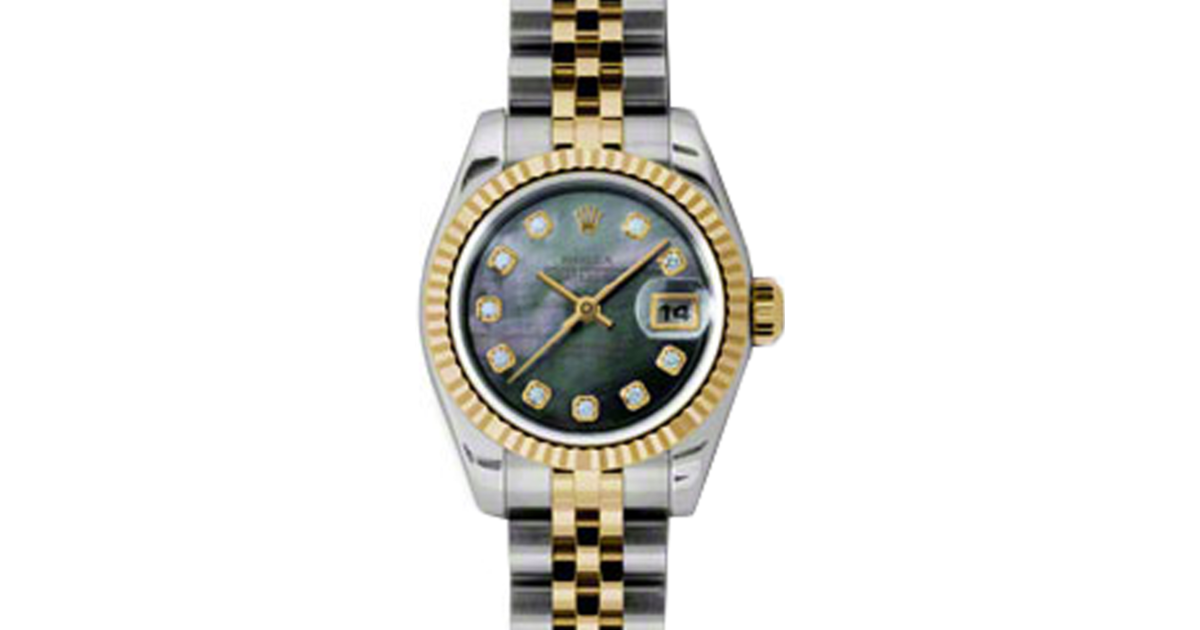 Rolex Lady-Datejust 26 179173-DMOPDJ Dark Mother of Pearl Diamond Fluted Yellow Gold Stainless Steel Jubilee
