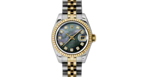 Rolex Lady-Datejust 26 179173-DMOPDJ Dark Mother of Pearl Diamond Fluted Yellow Gold Stainless Steel Jubilee