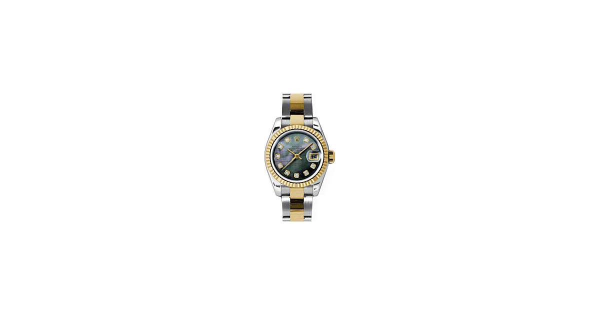 Rolex Lady-Datejust 26 179173-DMOPDO Dark Mother of Pearl Diamond Fluted Yellow Gold Stainless Steel Oyster