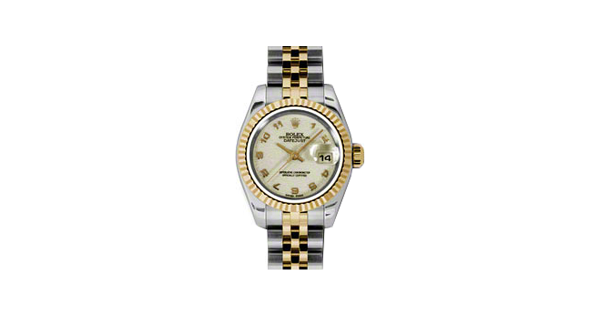 Rolex Lady-Datejust 26 179173-IVRJAJ Ivory Jubilee Arabic Fluted Yellow Gold Stainless Steel Jubilee
