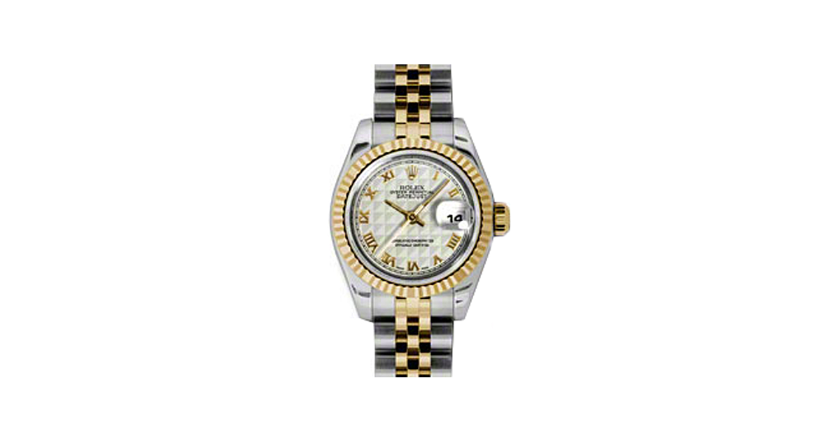 Rolex Lady-Datejust 26 179173-IVRPRJ Ivory Pyramid Roman Fluted Yellow Gold Stainless Steel Jubilee