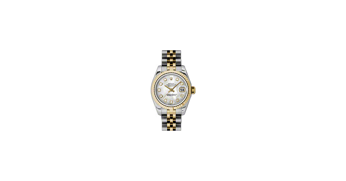 Rolex Lady-Datejust 26 179173-MOPDFJ White Mother of Pearl Diamond Fluted Yellow Gold Stainless Steel Jubilee