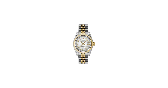 Rolex Lady-Datejust 26 179173-MOPDFJ White Mother of Pearl Diamond Fluted Yellow Gold Stainless Steel Jubilee