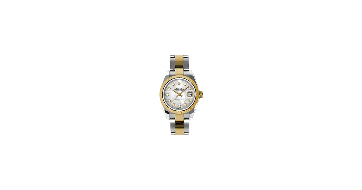 Rolex Lady-Datejust 26 179173-MOPDO White Mother of Pearl Diamond Fluted Yellow Gold Stainless Steel Oyster