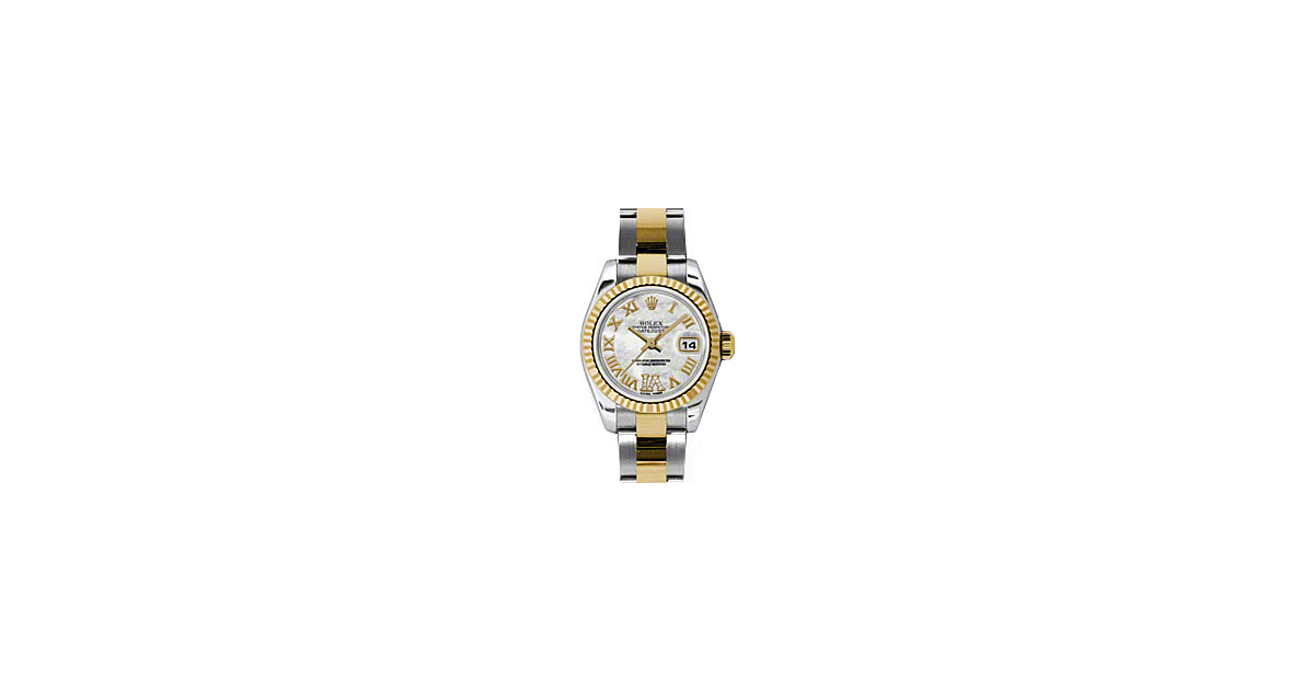 Rolex Lady-Datejust 26 179173-MOPRDRO White Mother of Pearl Roman Diamond VI Fluted Yellow Gold Stainless Steel Oyster