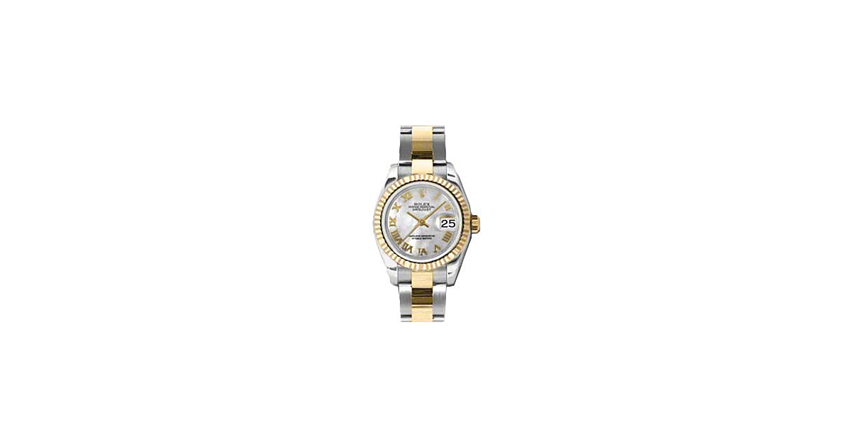 Rolex Lady-Datejust 26 179173-MOPRFO White Mother of Pearl Roman Fluted Yellow Gold Stainless Steel Oyster