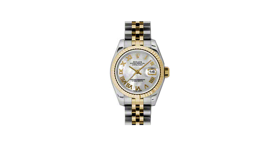 Rolex Lady-Datejust 26 179173-MOPRJ White Mother of Pearl Roman Fluted Yellow Gold Stainless Steel Jubilee