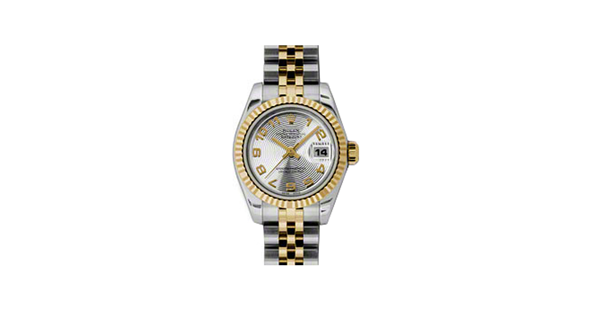 Rolex Lady-Datejust 26 179173-SLVCAJ Silver Arabic Concentric Circles Fluted Yellow Gold Stainless Steel Jubilee
