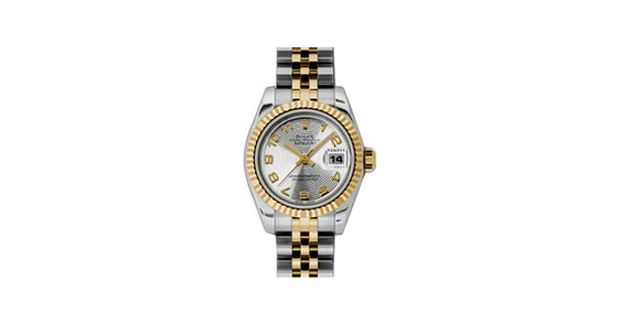 Rolex Lady-Datejust 26 179173-SLVCAJ Silver Arabic Concentric Circles Fluted Yellow Gold Stainless Steel Jubilee