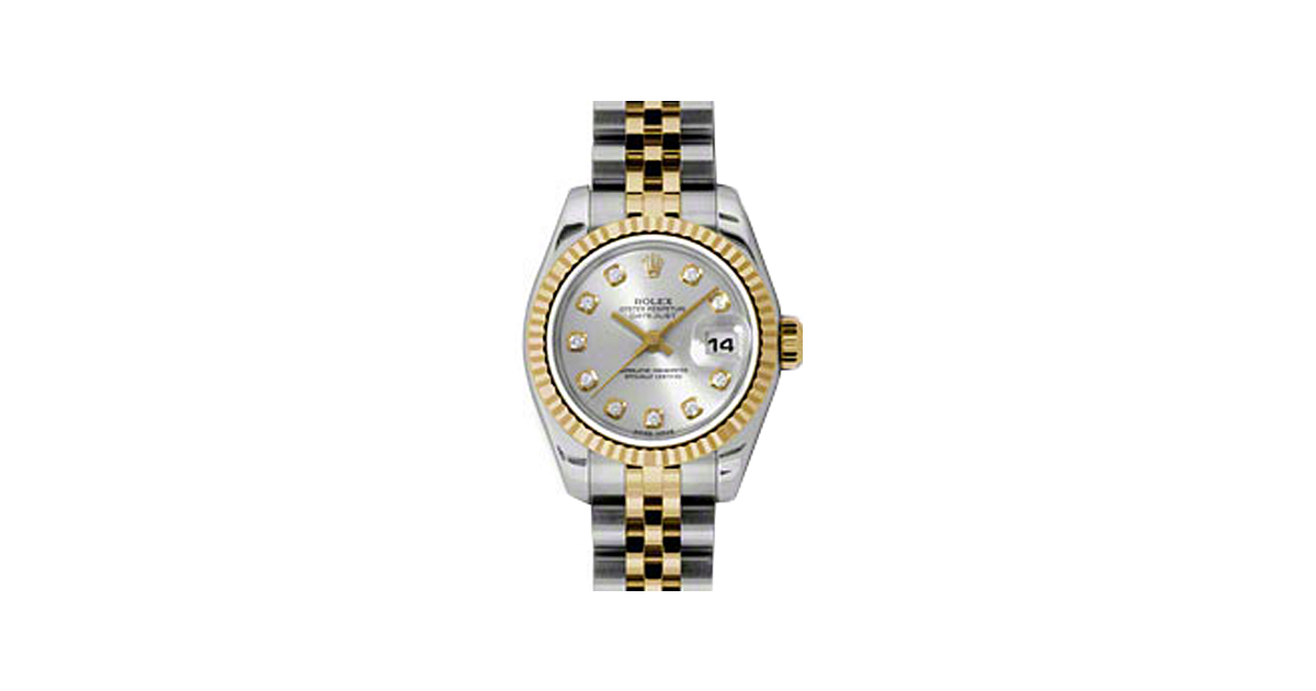 Rolex Lady-Datejust 26 179173-SLVDJ Silver Diamond Fluted Yellow Gold Stainless Steel Jubilee