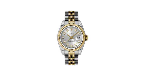 Rolex Lady-Datejust 26 179173-SLVDJ Silver Diamond Fluted Yellow Gold Stainless Steel Jubilee