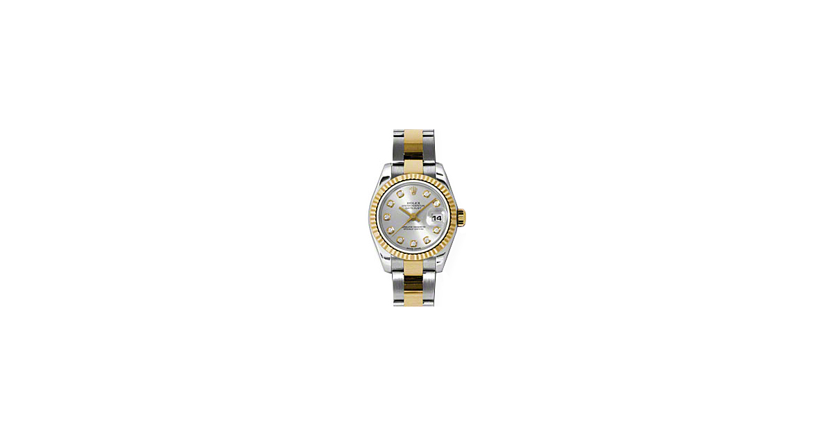 Rolex Lady-Datejust 26 179173-SLVDO Silver Diamond Fluted Yellow Gold Stainless Steel Oyster