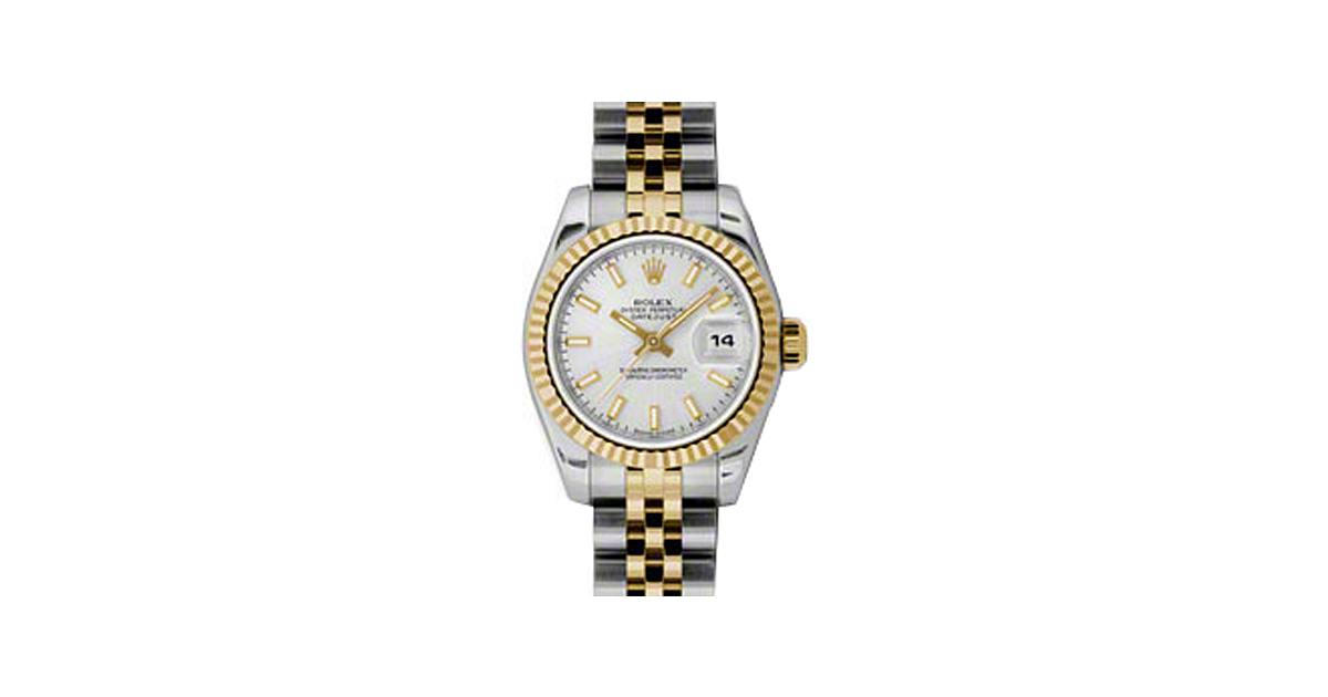 Rolex Lady-Datejust 26 179173-SLVSJ Silver Index Fluted Yellow Gold Stainless Steel Jubilee